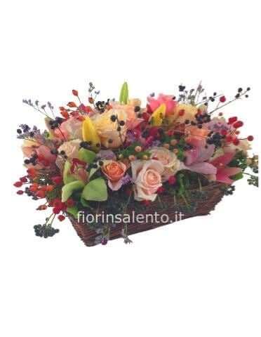 Cestino di fiori secchi rosa/lilla » Fiori a Trieste. Acquisto
