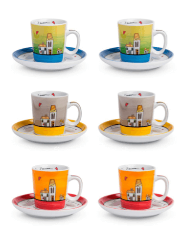 Set 6 Tazze Caffè con piattini Le Casette